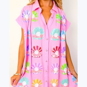 Queen of Sparkles - PINK CLAM & PEARL SHELL DRESS - Size Small